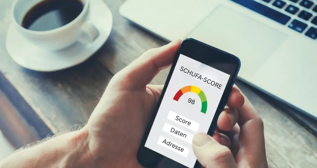 Das Bild zeigt exemplarisch einen Schufa-Score von 98. Ein super Wert für die Wohnungssuche und für Vermieter.