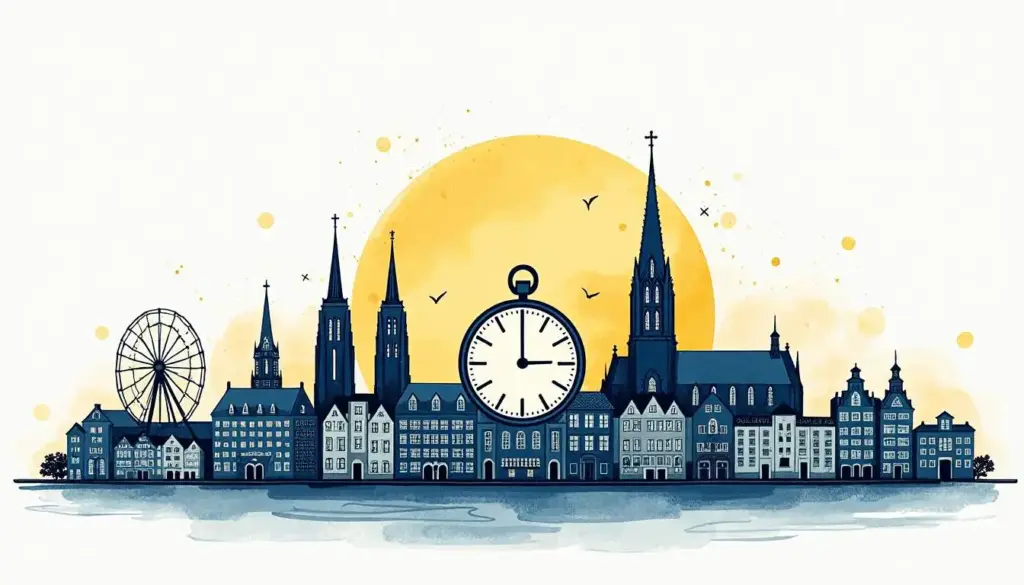 Das Bild zeigt die Skyline von Hamburg gepaart mit einer tickenden Uhr, welche symbolisch für die Frage "Wie lange dauert die Wohnungssuche in Hamburg?" steht